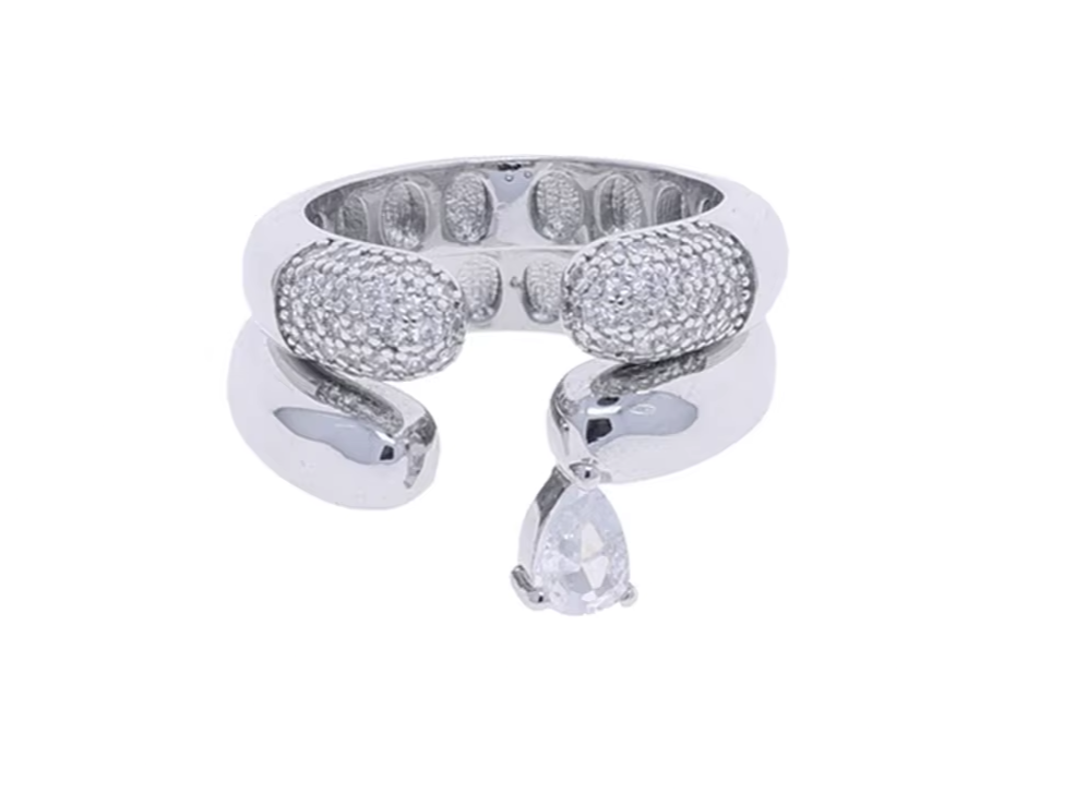 Shiny Pave Heart Ring