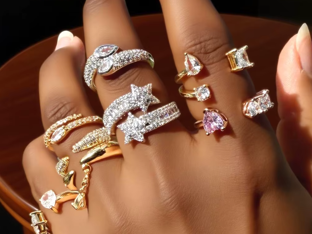 Shiny Pave Heart Ring