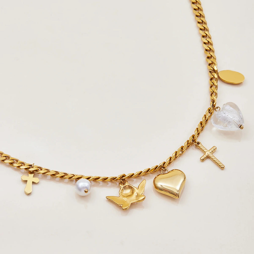 18K Heart Cross Necklace