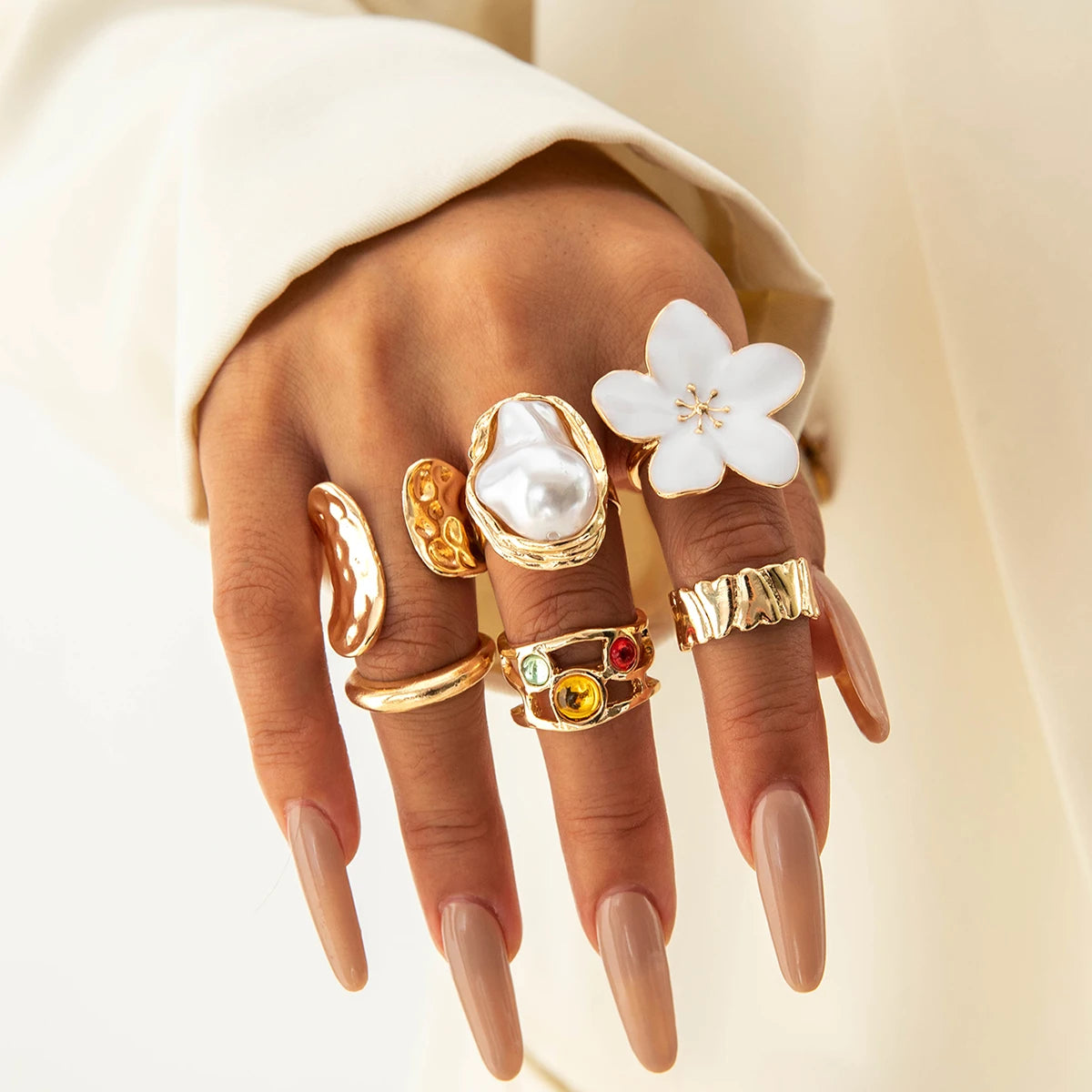 Pearl Open Ring Set