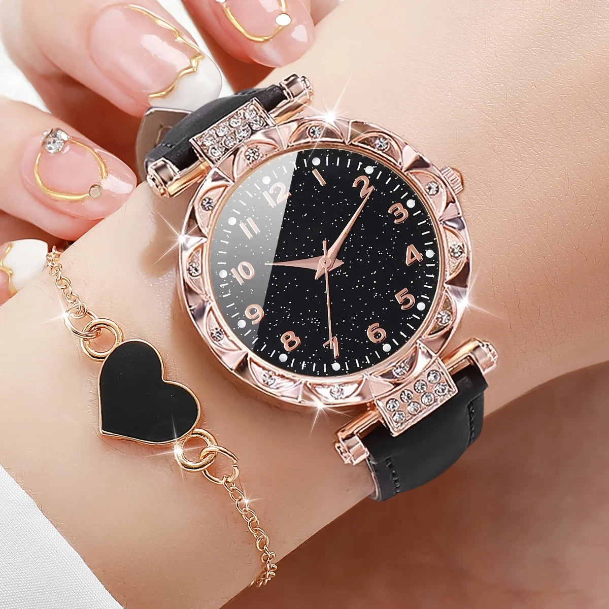 Rhinestone Heart Watch Set