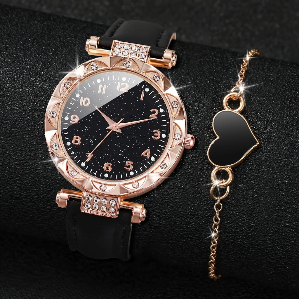 Rhinestone Heart Watch Set