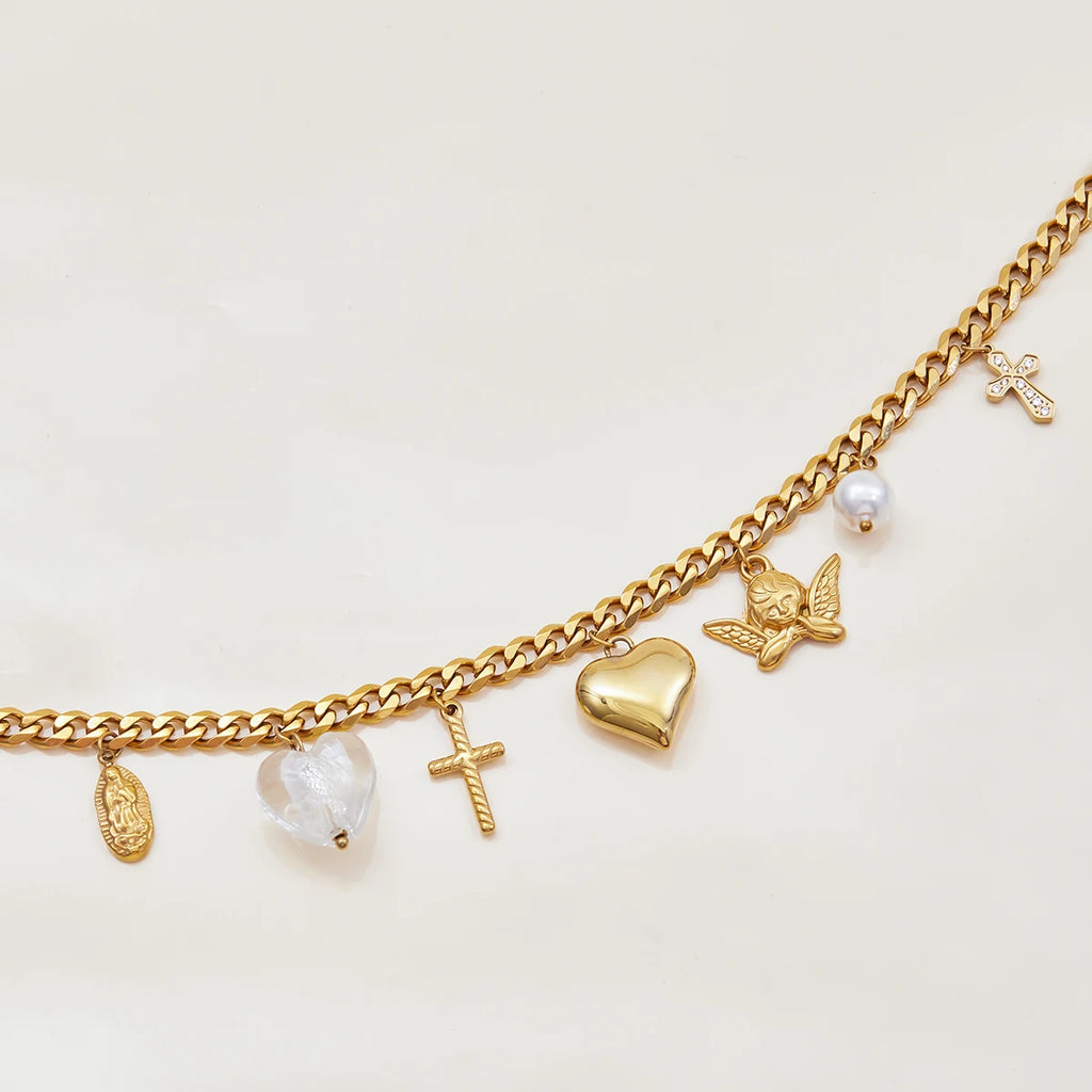 18K Heart Cross Necklace